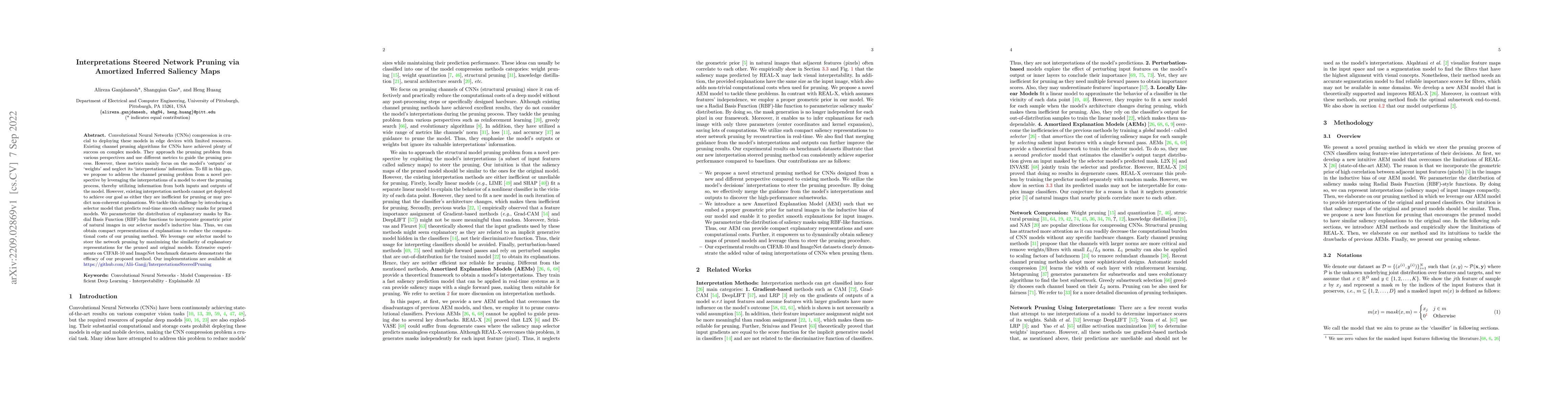 Thumbnail for Interpretations Steered Network Pruning via Amortized Inferred Saliency
  Maps