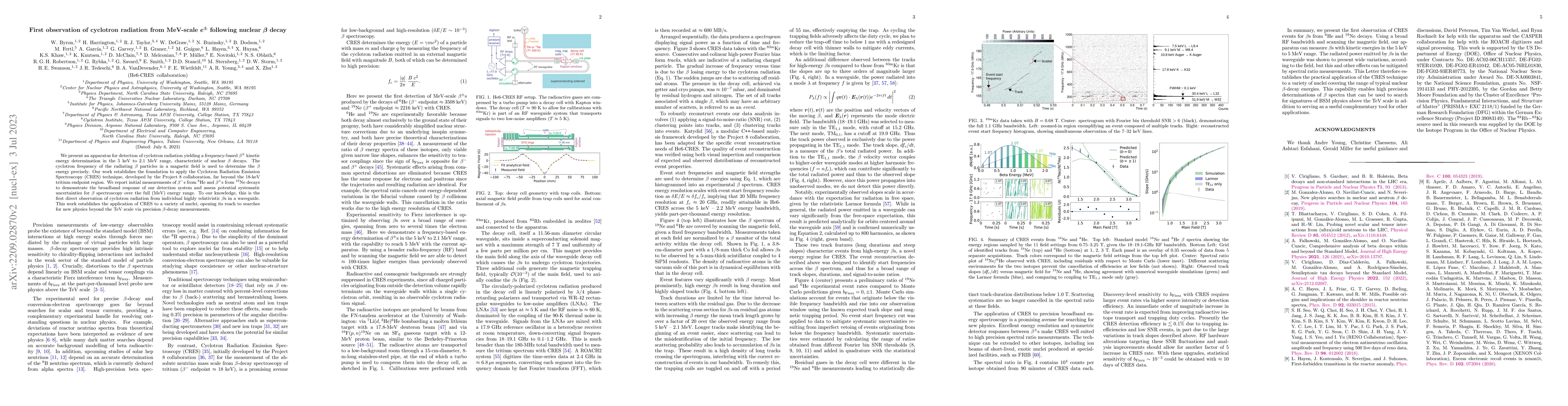 Thumbnail for First observation of cyclotron radiation from MeV-scale ${\rm e}^{pm}$
  following nuclear beta decay