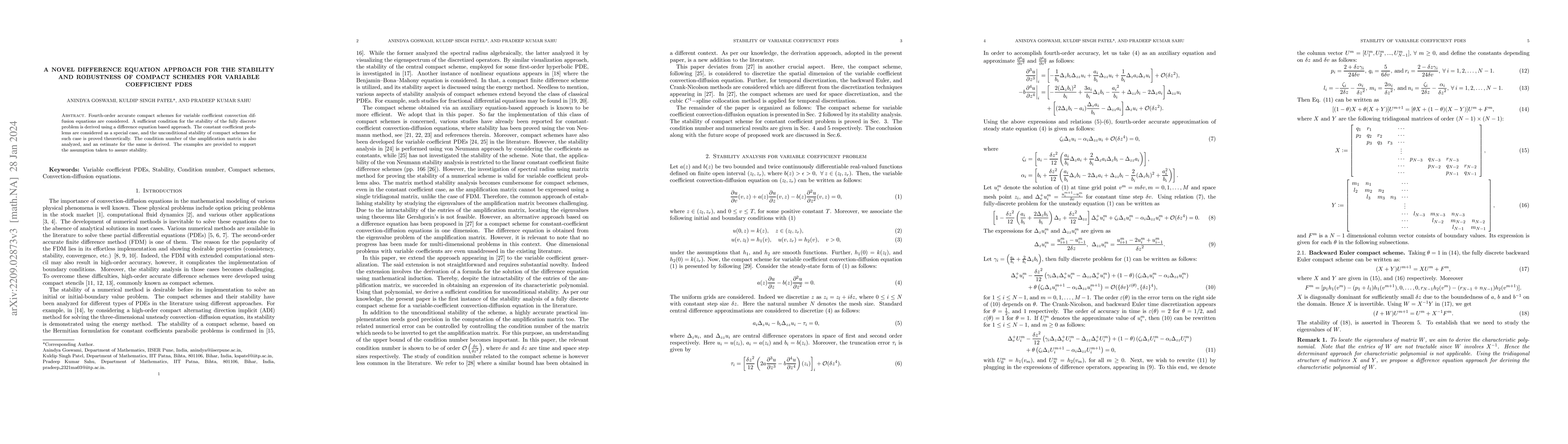 Thumbnail for A novel difference equation approach for the stability and robustness of
  compact schemes for variable coefficient PDEs