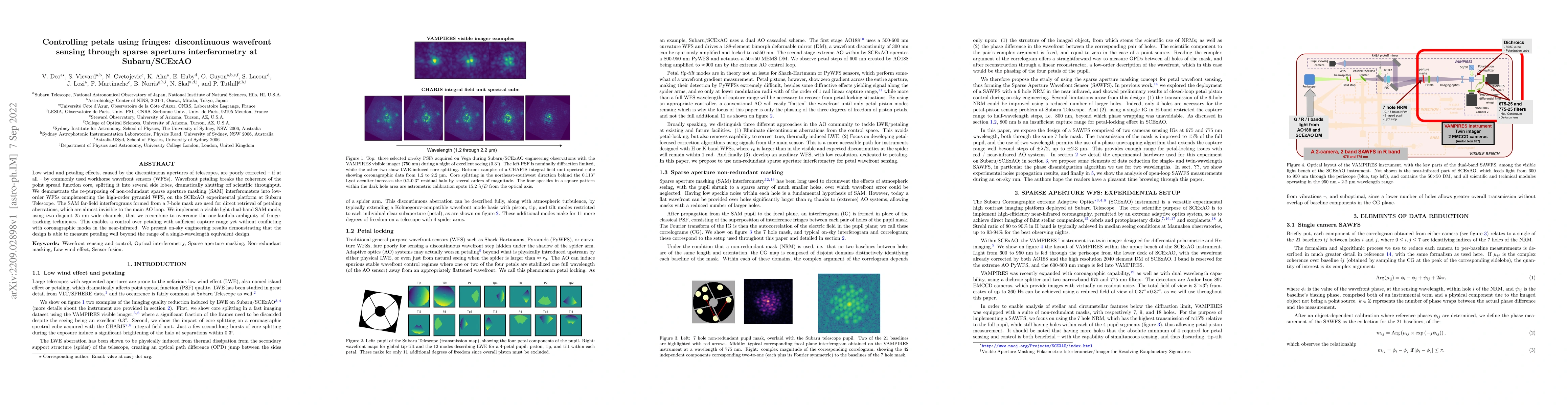 Thumbnail for Controlling petals using fringes: discontinuous wavefront sensing
  through sparse aperture interferometry at Subaru/SCExAO