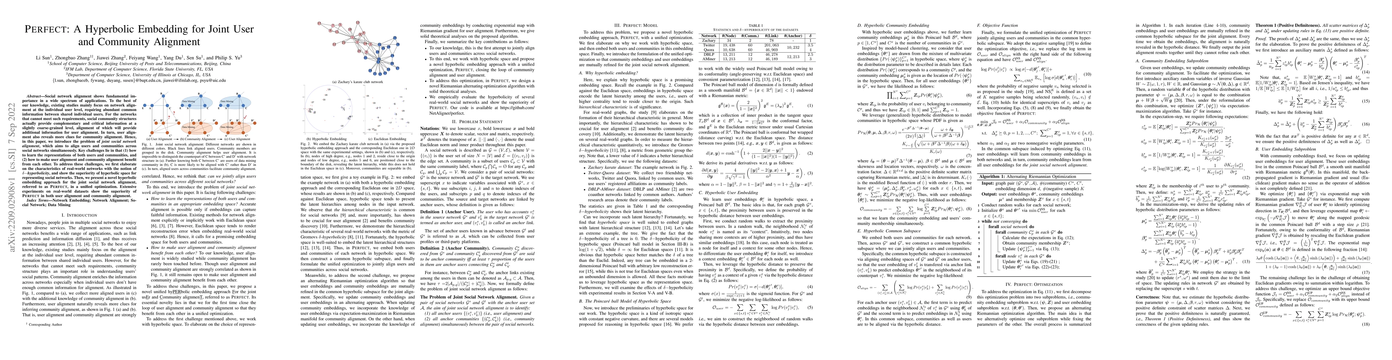 Thumbnail for PERFECT: A Hyperbolic Embedding for Joint User and Community Alignment