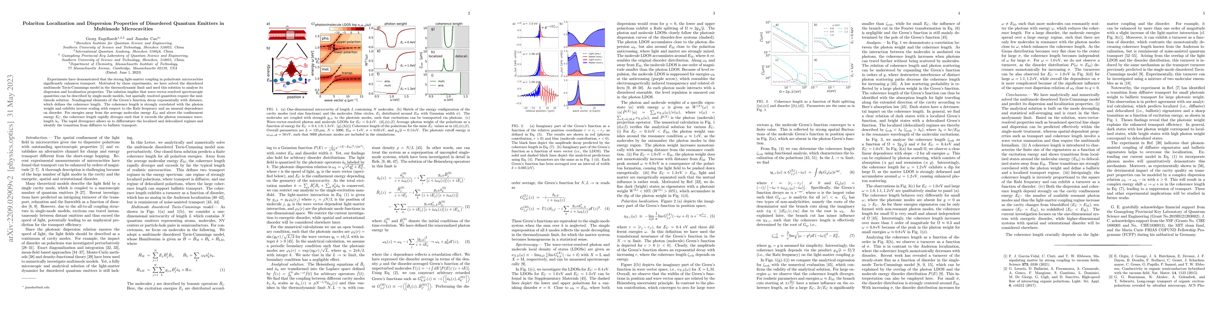 Thumbnail for Polariton Localization and Dispersion Properties of Disordered Quantum
  Emitters in Multimode Microcavities
