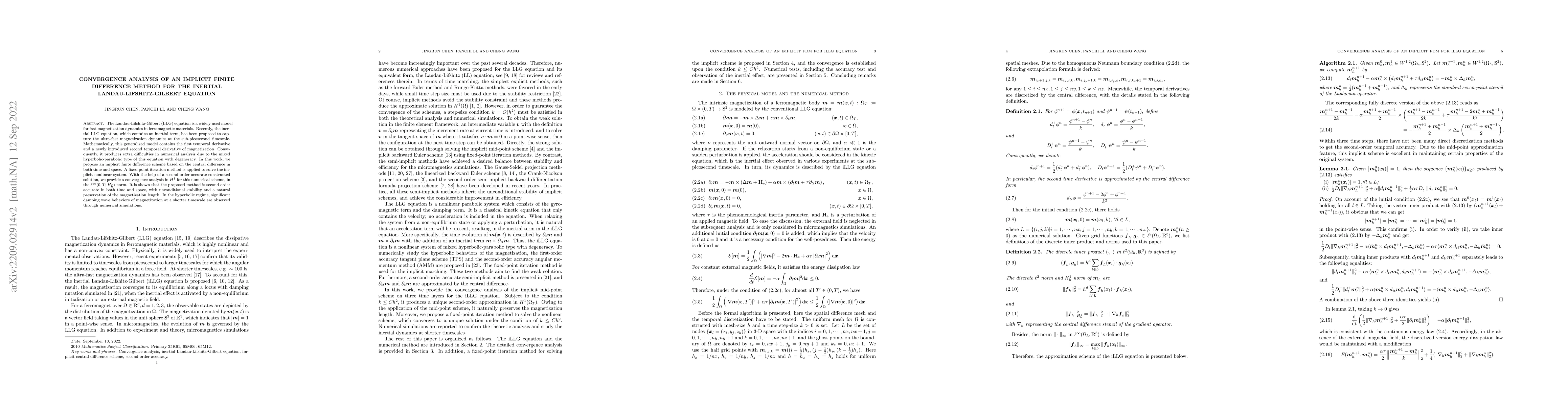 Thumbnail for Convergence analysis of an implicit finite difference method for the
  inertial Landau-Lifshitz-Gilbert equation