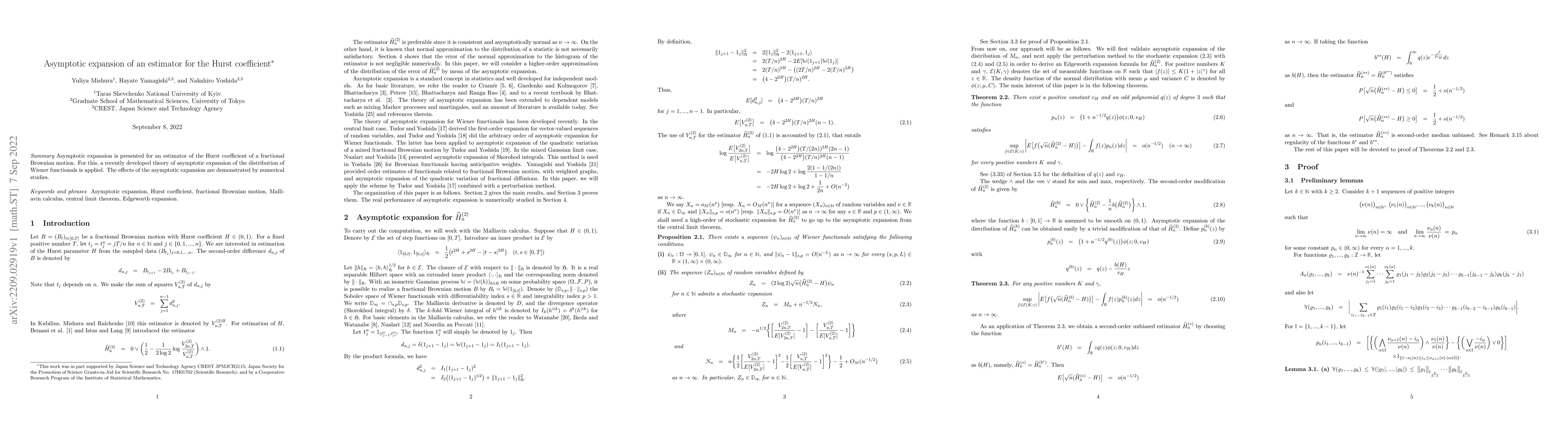 Thumbnail for Asymptotic expansion of an estimator for the Hurst coefficient