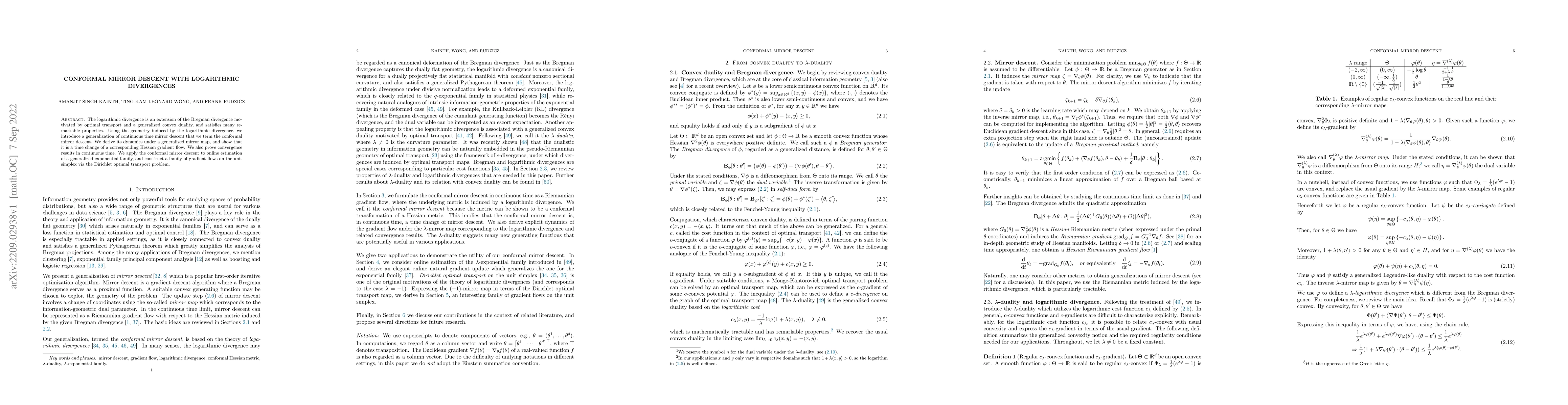 Thumbnail for Conformal Mirror Descent with Logarithmic Divergences