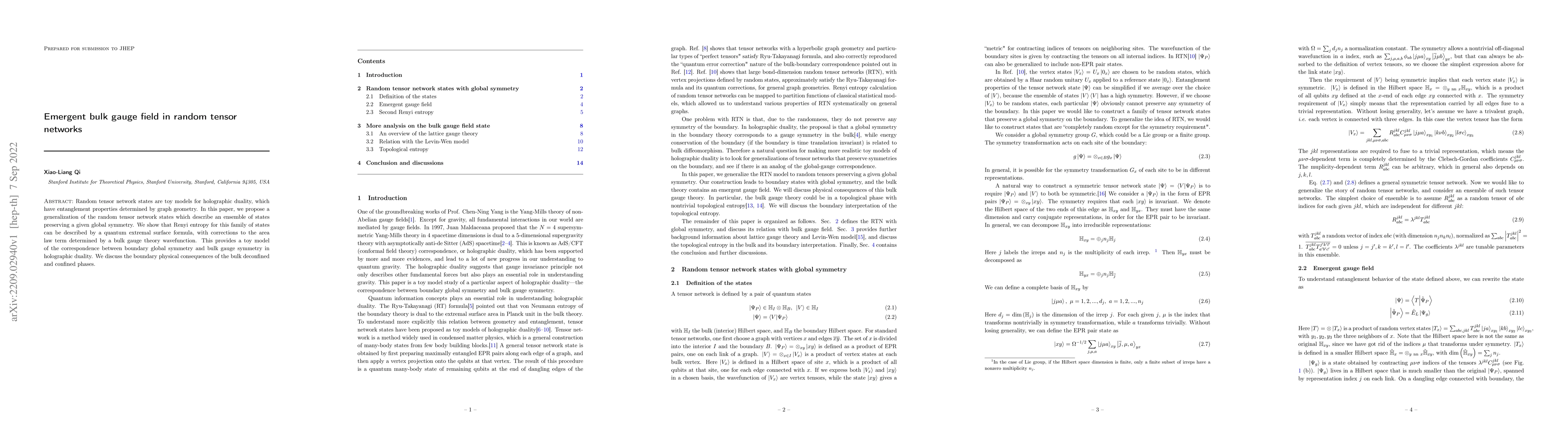 Thumbnail for Emergent bulk gauge field in random tensor networks