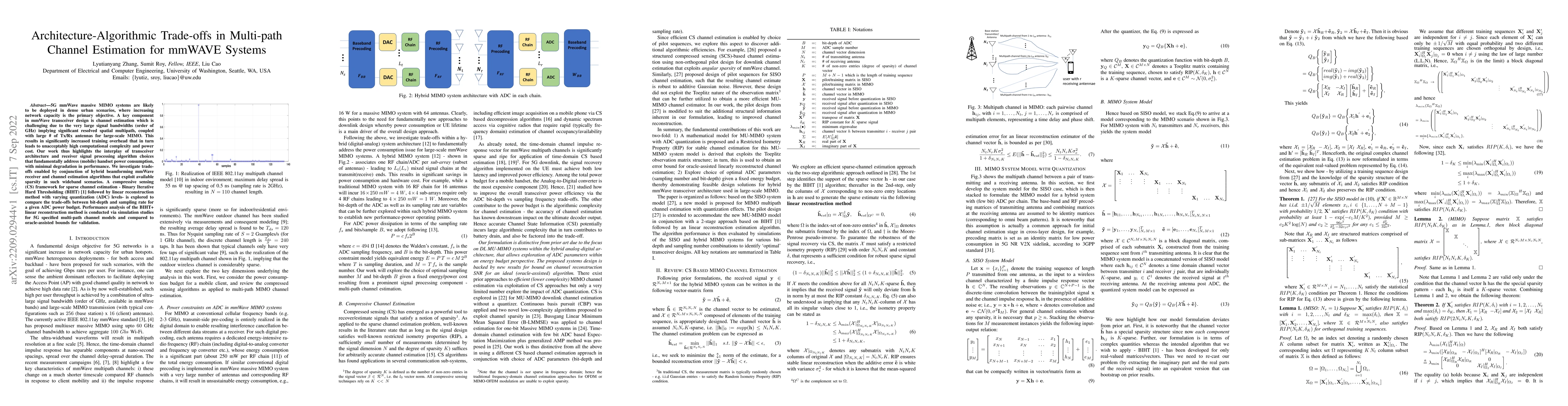 Thumbnail for Architecture-Algorithmic Trade-offs in Multi-path Channel Estimation for
  mmWAVE Systems