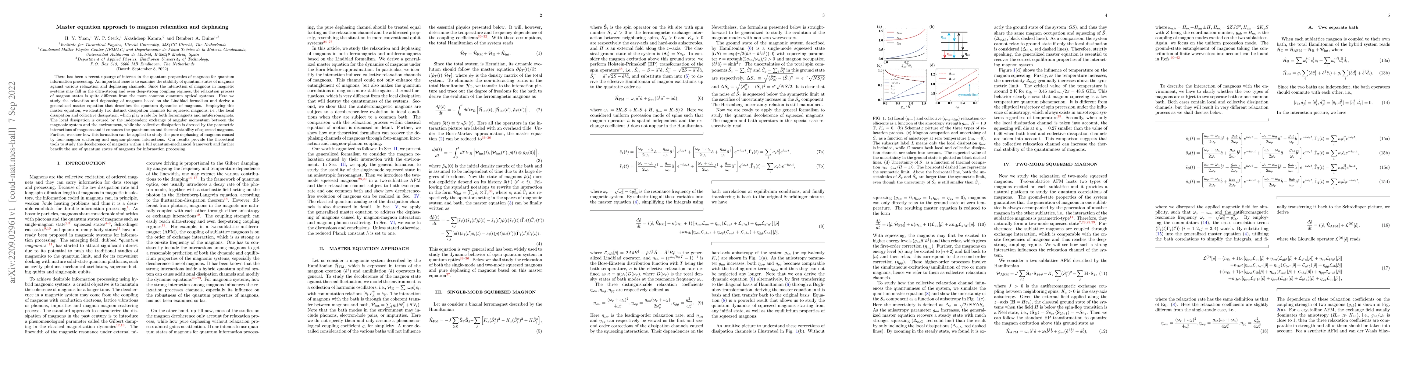 Thumbnail for Master equation approach to magnon relaxation and dephasing