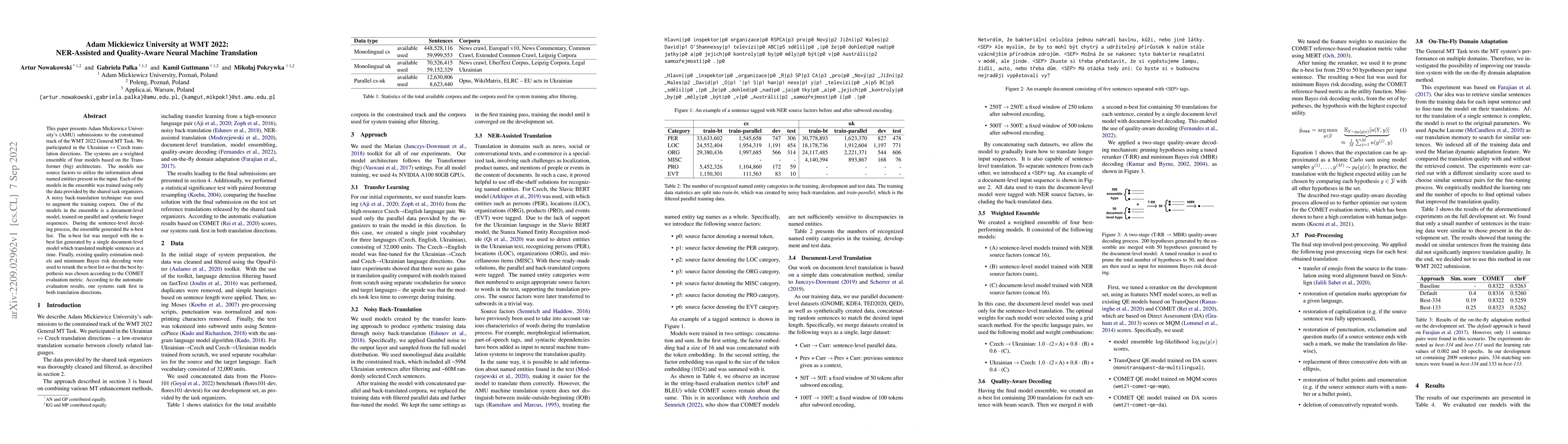 Thumbnail for Adam Mickiewicz University at WMT 2022: NER-Assisted and Quality-Aware
  Neural Machine Translation