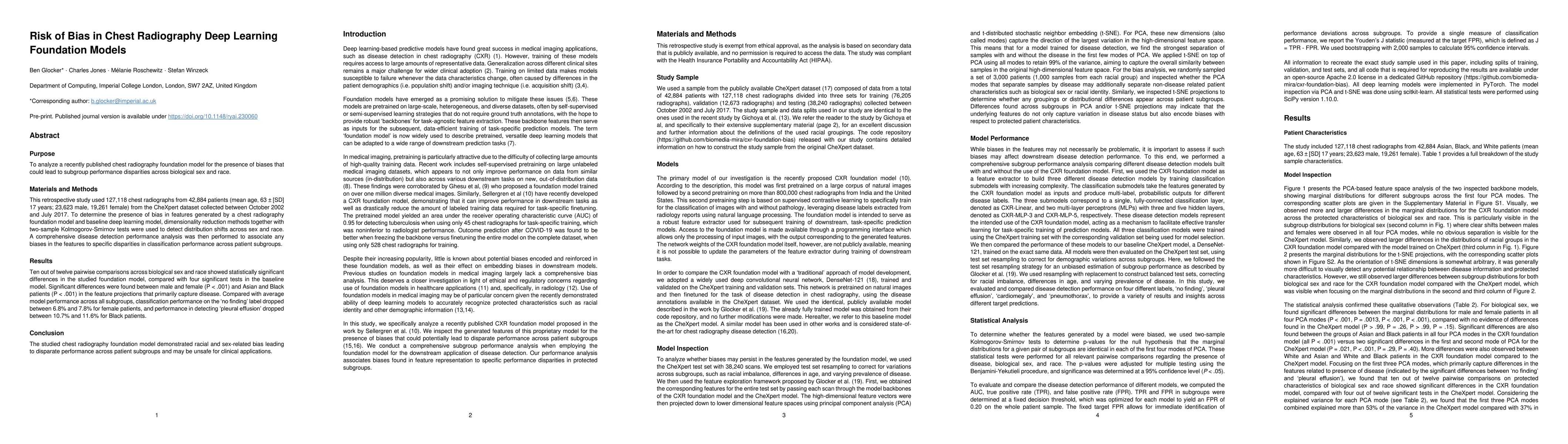 Thumbnail for Risk of Bias in Chest Radiography Deep Learning Foundation Models