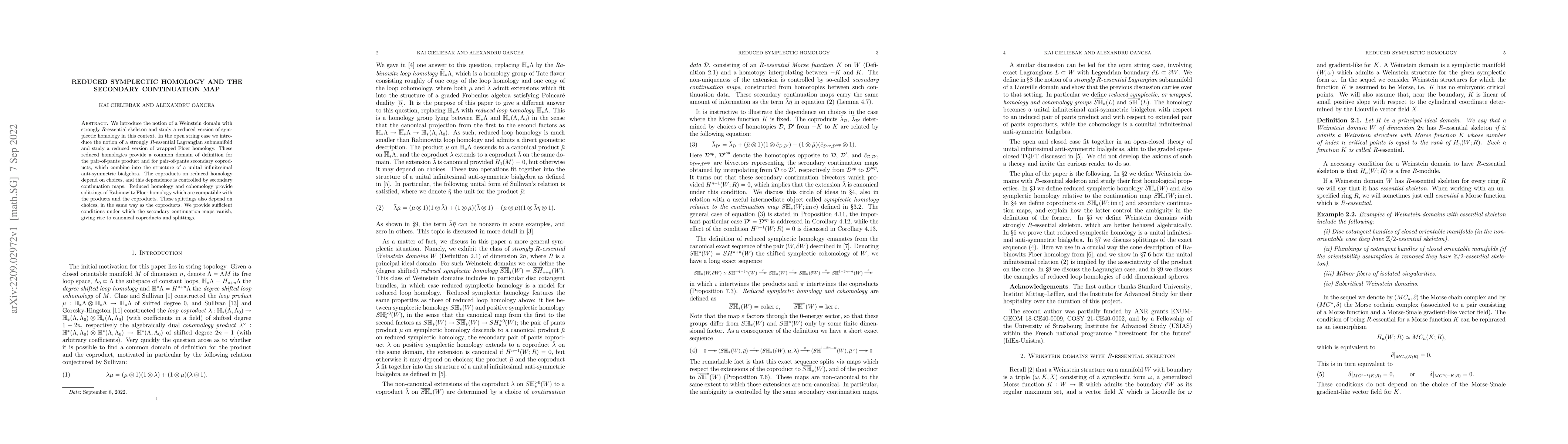 Thumbnail for Reduced symplectic homology and the secondary continuation map