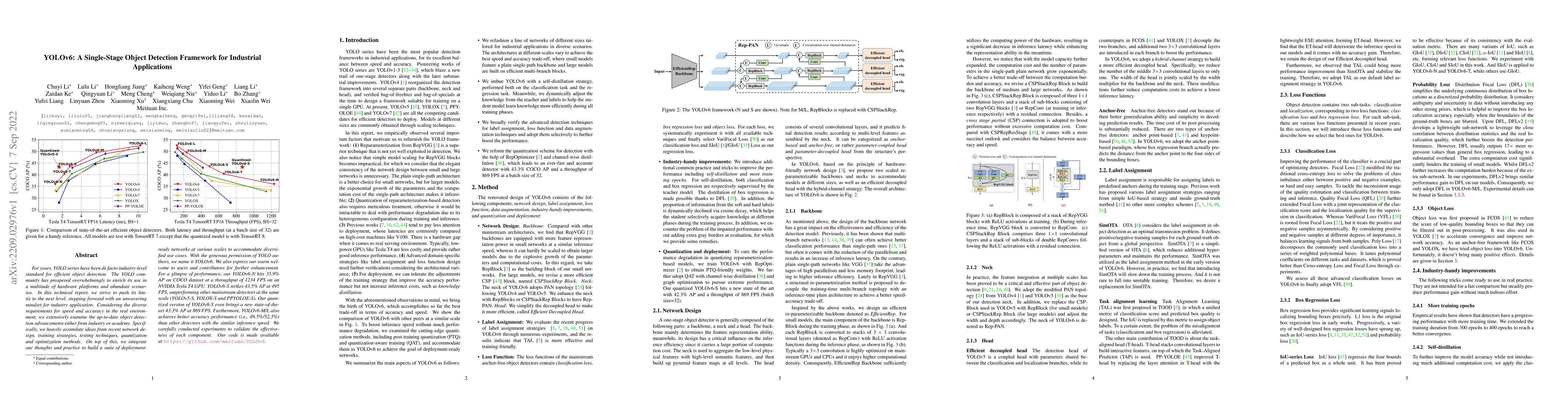 Thumbnail for YOLOv6: A Single-Stage Object Detection Framework for Industrial
  Applications