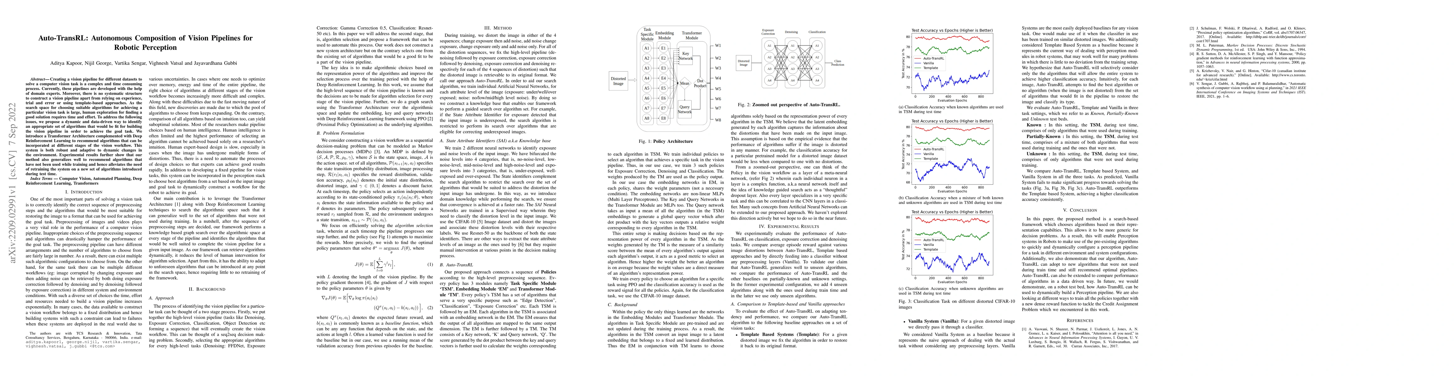 Thumbnail for Auto-TransRL: Autonomous Composition of Vision Pipelines for Robotic
  Perception
