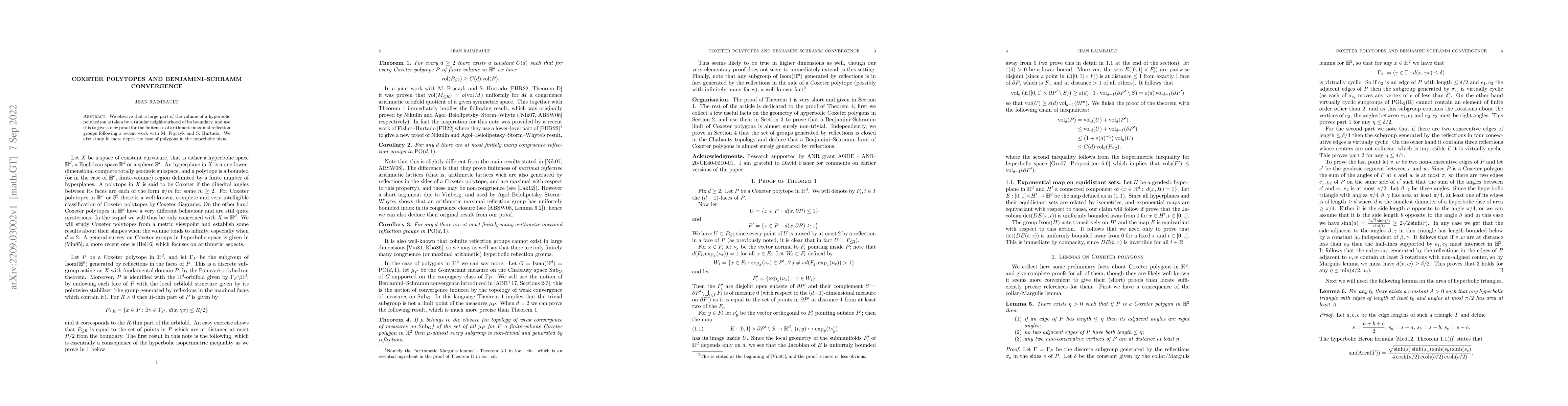 Thumbnail for Coxeter polytopes and Benjamini--Schramm convergence