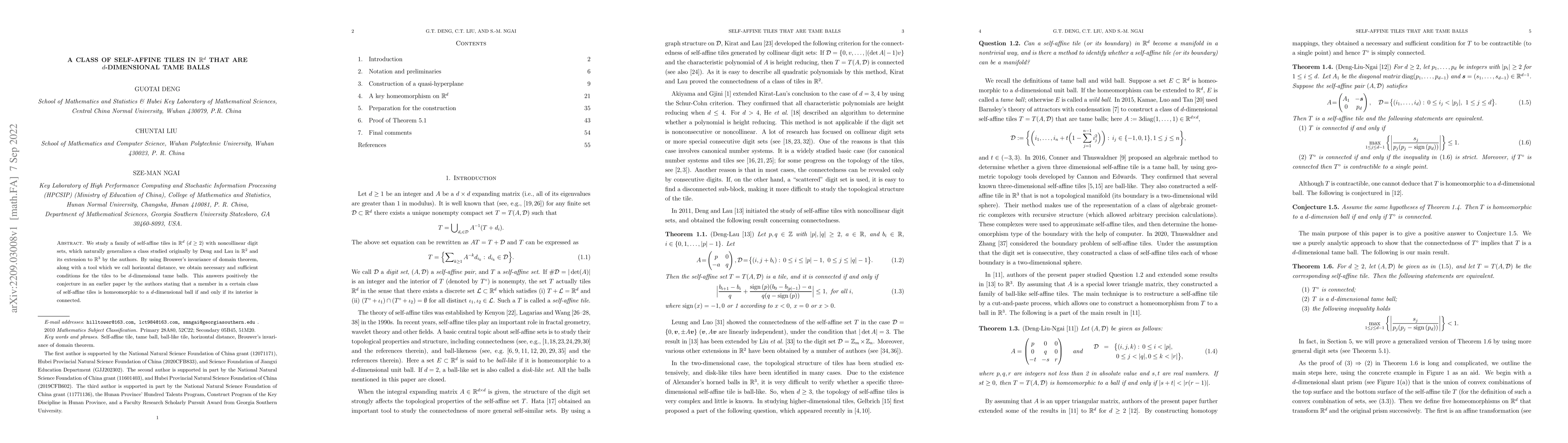 Thumbnail for A class of self-affine tiles in $\mathbb{R}^d$ that are $d$-dimensional
  tame balls