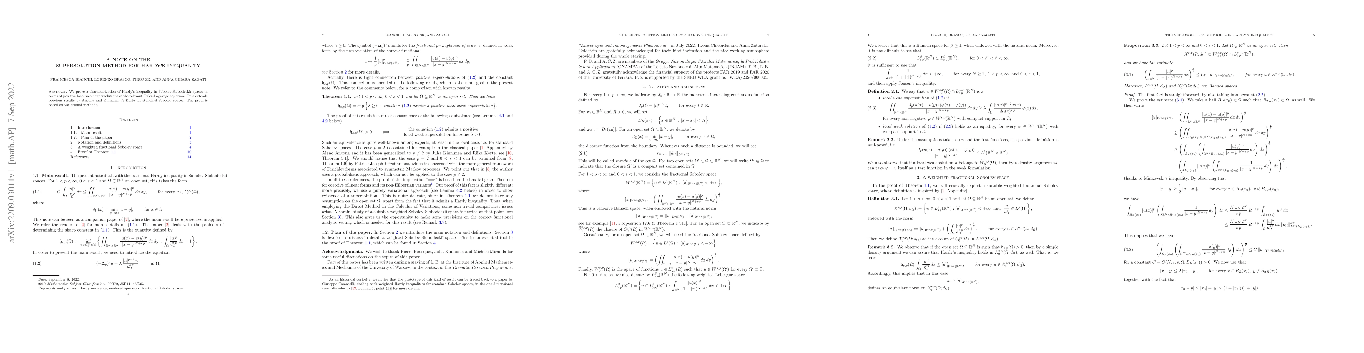 Thumbnail for A note on the supersolution method for Hardy's inequality