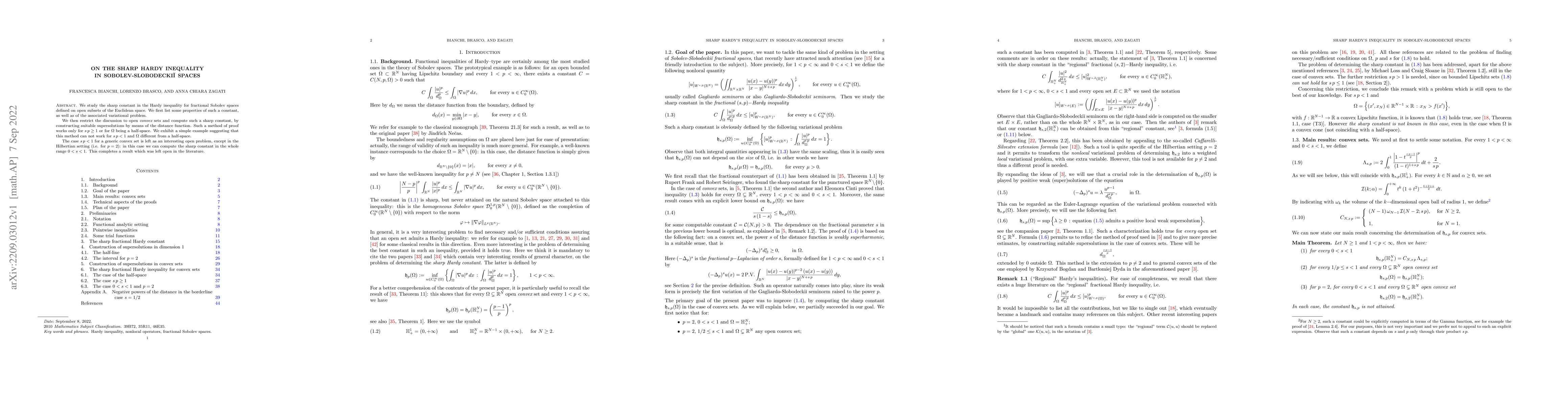 Thumbnail for On the sharp Hardy inequality in Sobolev-Slobodecki\u{\i} spaces