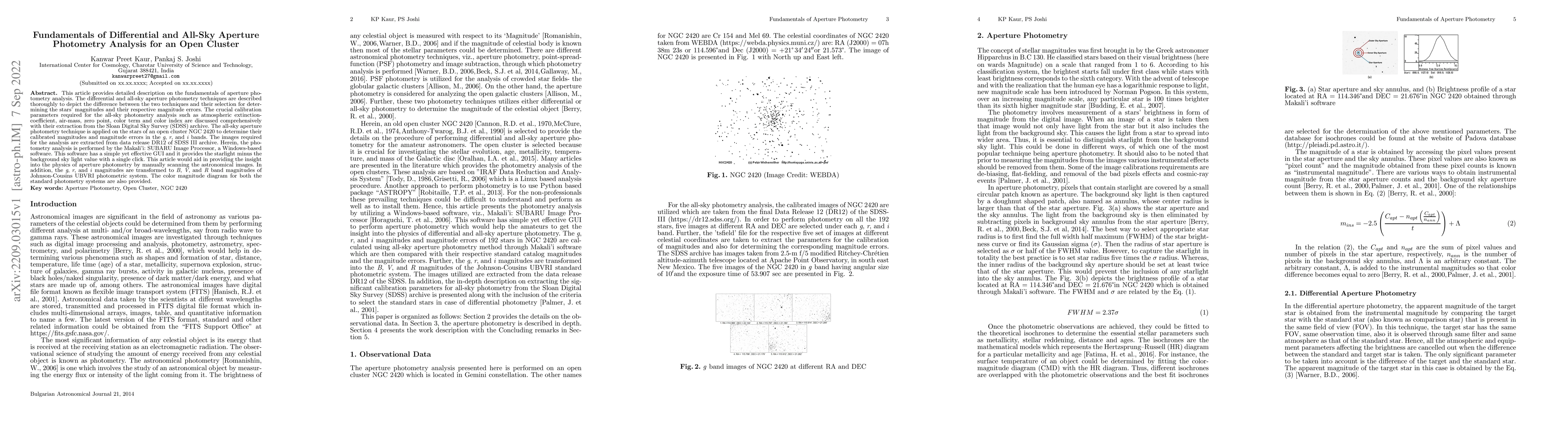 Thumbnail for Fundamentals of Differential and All-Sky Aperture Photometry Analysis
  for an Open Cluster