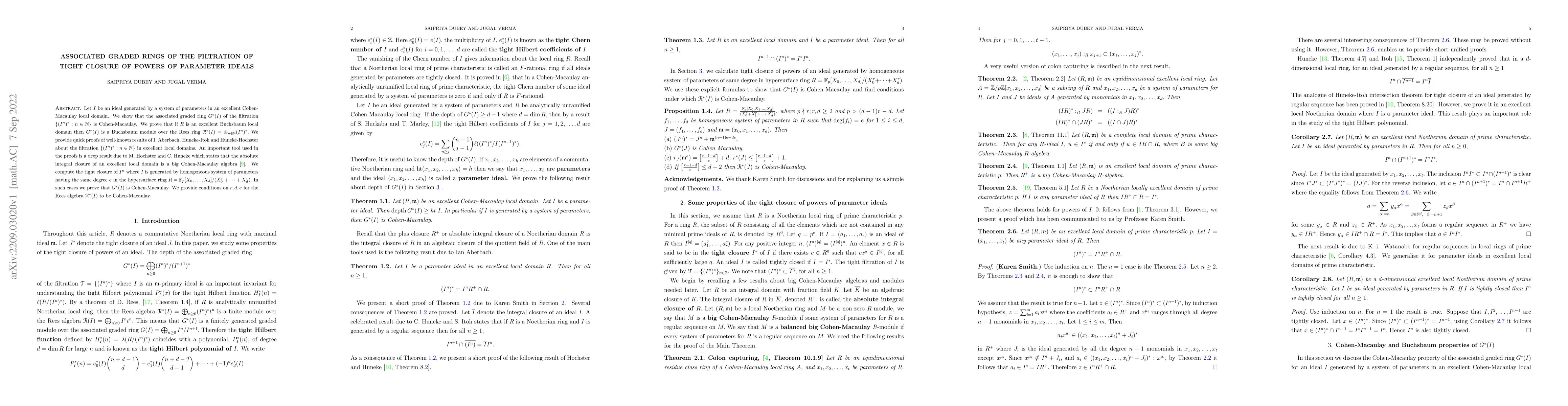 Thumbnail for Associated graded rings of the filtration of tight closure of powers of
  parameter ideals