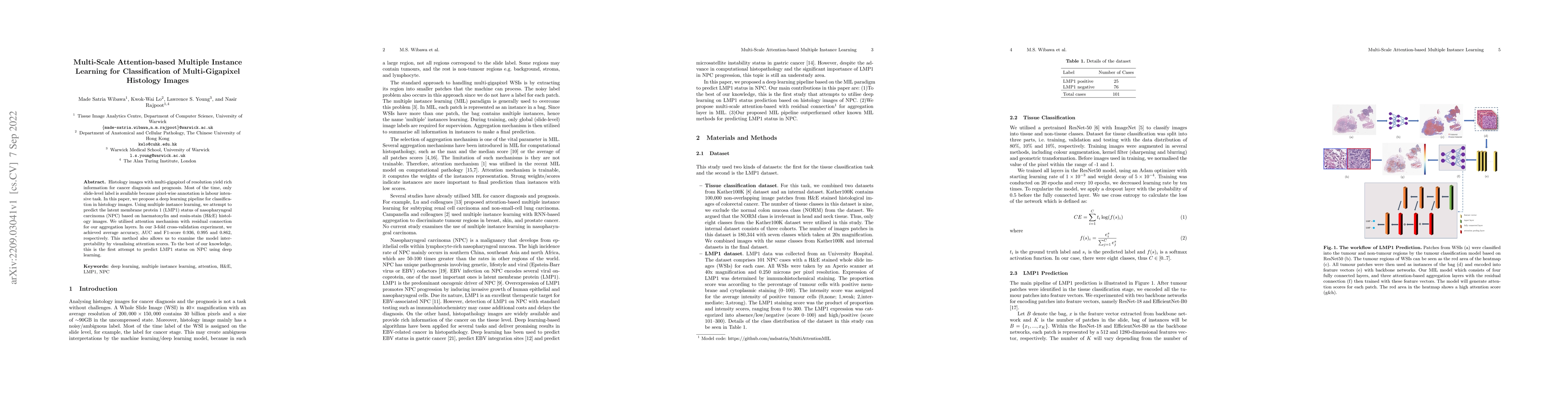 Thumbnail for Multi-Scale Attention-based Multiple Instance Learning for
  Classification of Multi-Gigapixel Histology Images