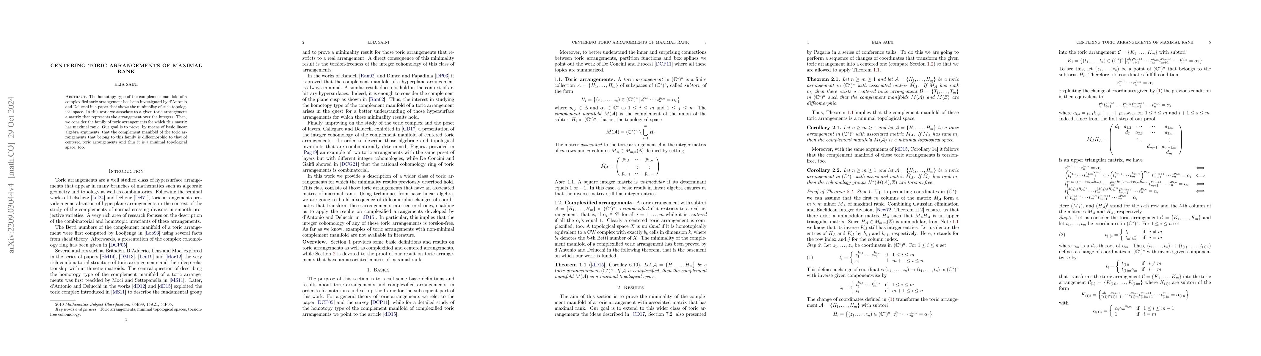Thumbnail for Centering toric arrangements of maximal rank