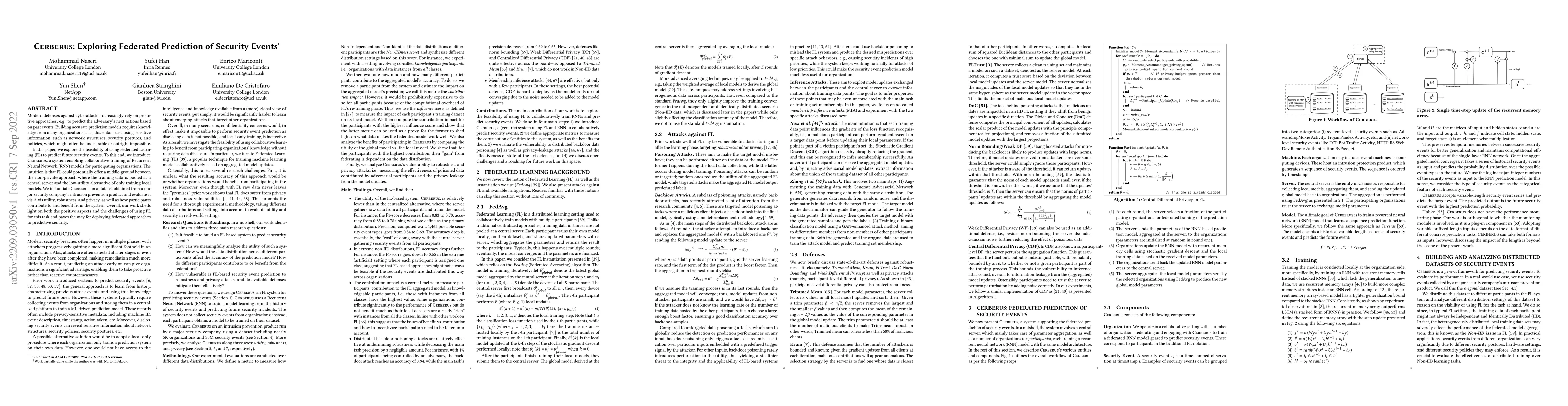 Thumbnail for Cerberus: Exploring Federated Prediction of Security Events