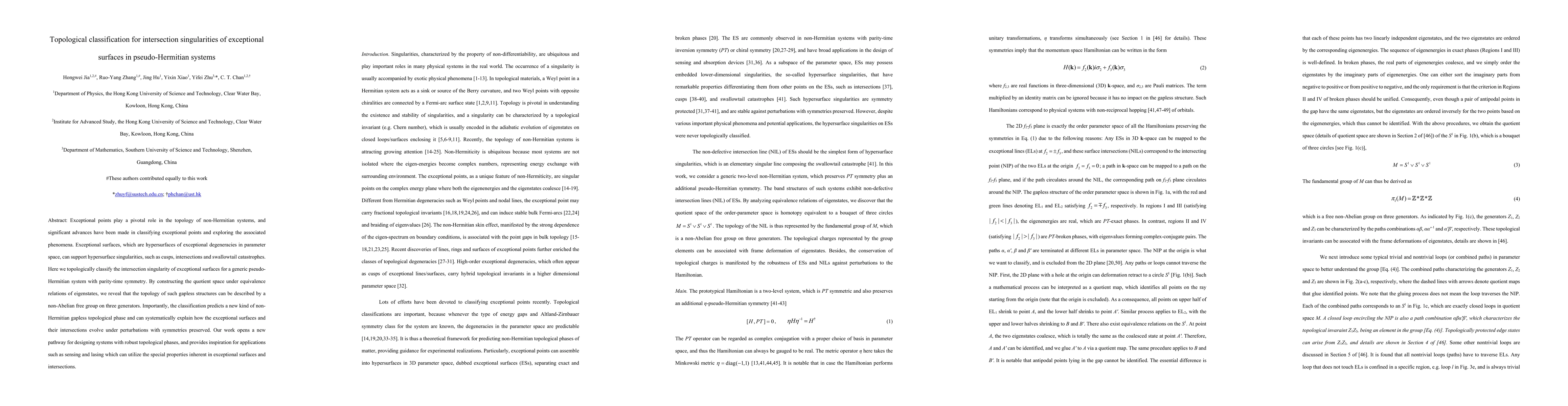 Thumbnail for Topological classification for intersection singularities of exceptional
  surfaces in pseudo-Hermitian systems