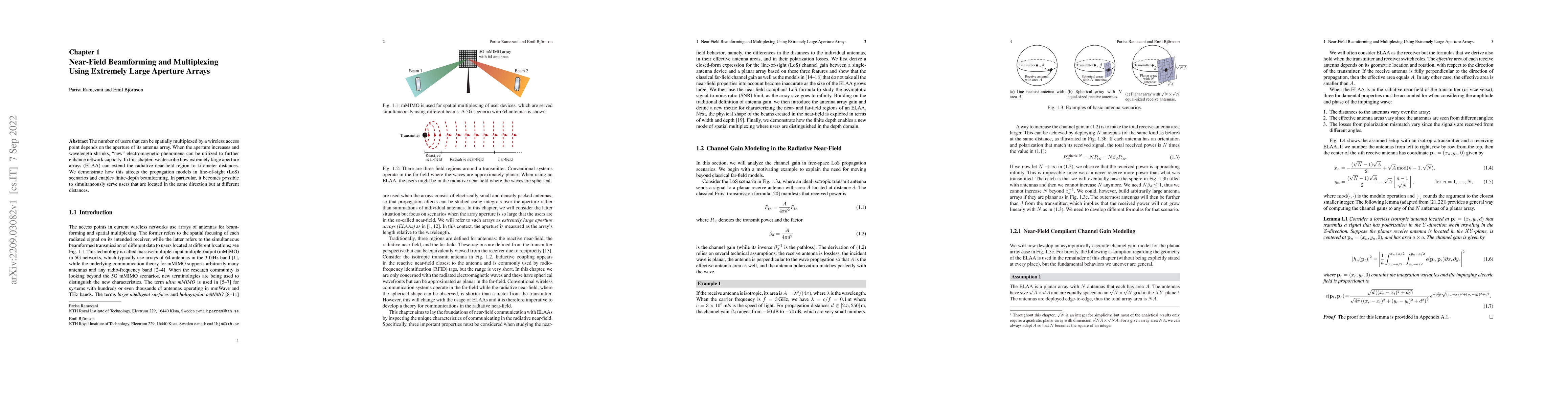 Thumbnail for Near-Field Beamforming and Multiplexing Using Extremely Large Aperture
  Arrays