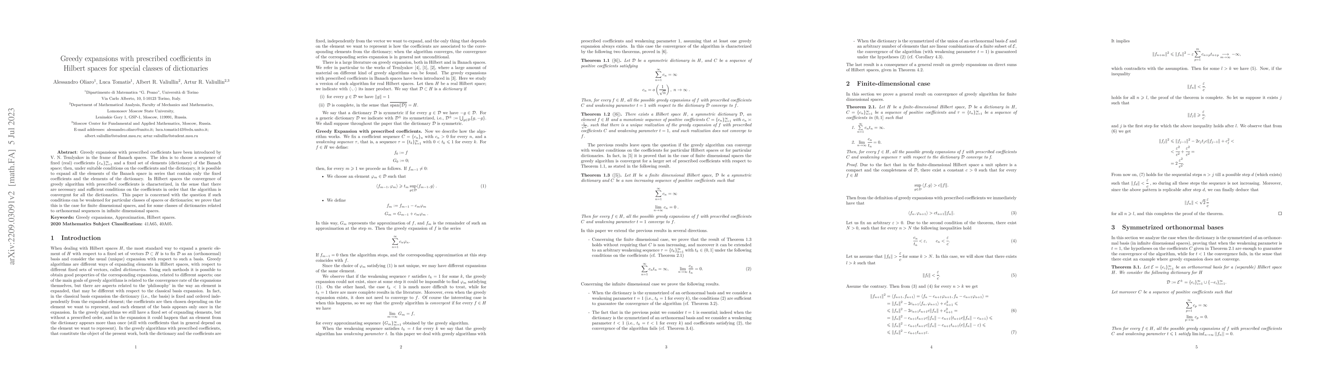 Thumbnail for Greedy expansions with prescribed coefficients in Hilbert spaces for
  special classes of dictionaries