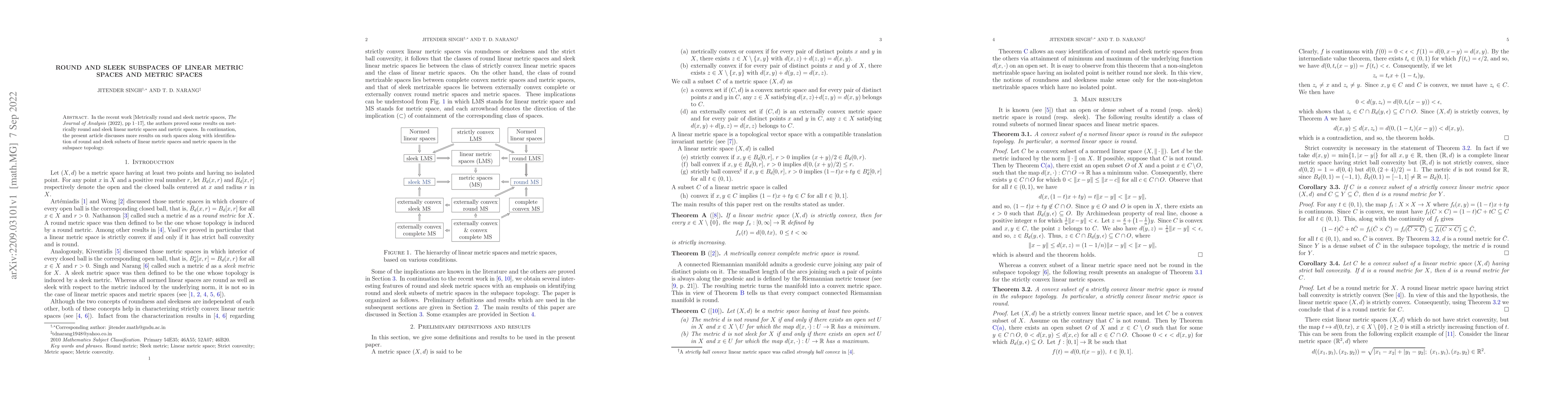 Thumbnail for Round and sleek subspaces of linear metric spaces and metric spaces