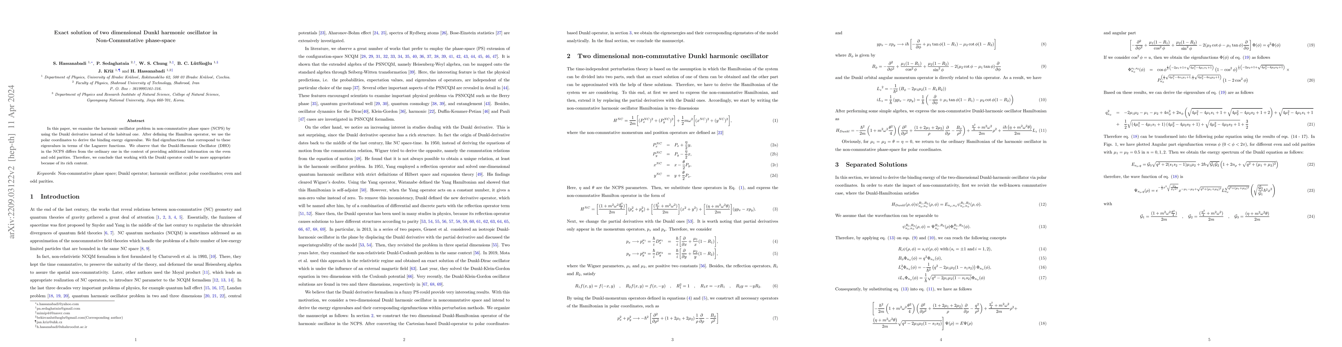 Thumbnail for Exact solution of two dimensional Dunkl harmonic oscillator in
  Non-Commutative phase-space