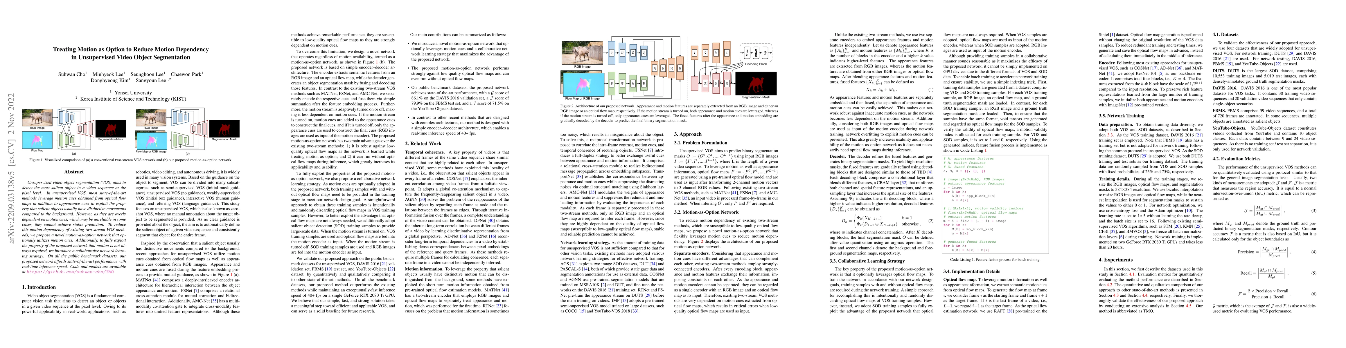 Thumbnail for Treating Motion as Option to Reduce Motion Dependency in Unsupervised
  Video Object Segmentation