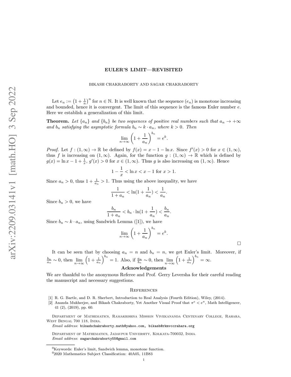 Thumbnail for Euler's Limit -- Revisited