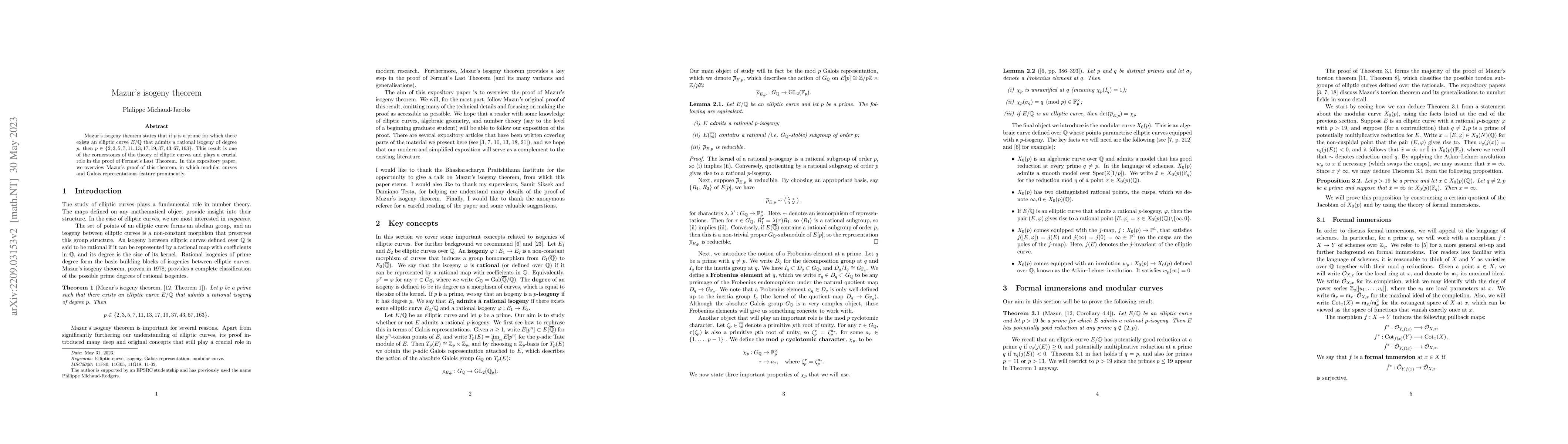 Thumbnail for Mazur's isogeny theorem
