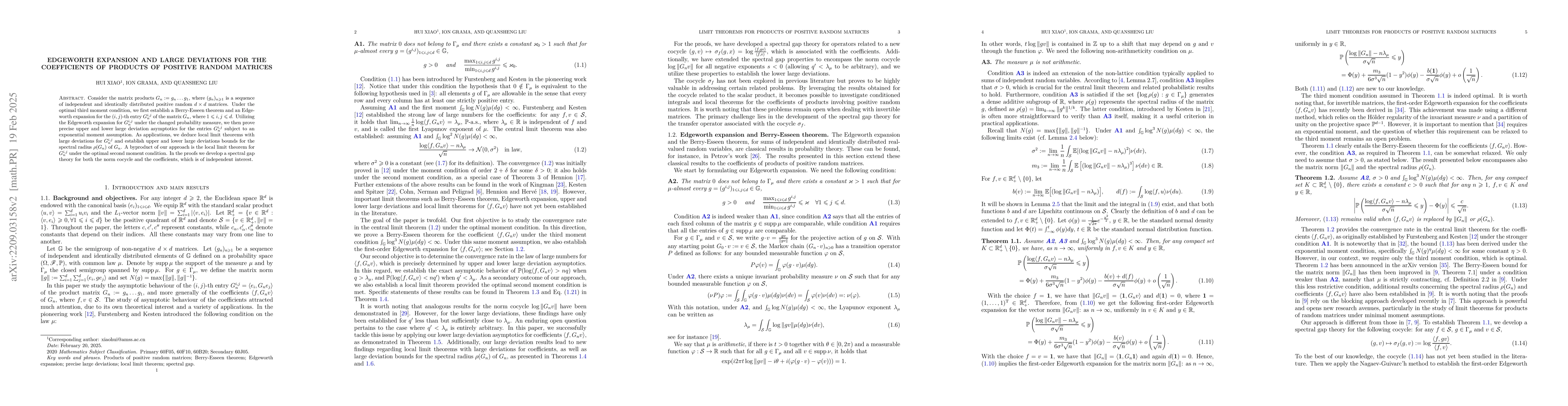 Thumbnail for Edgeworth expansion and large deviations for the coefficients of
  products of positive random matrices