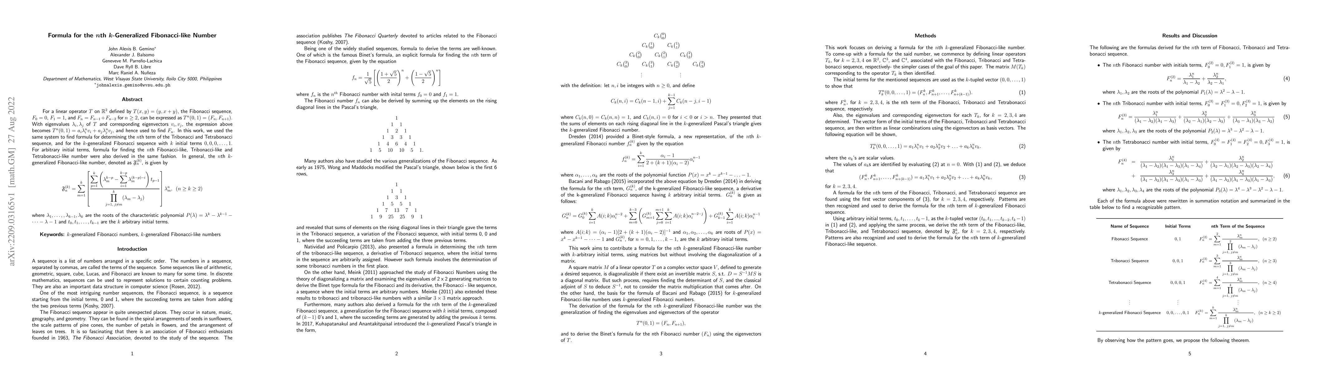 Thumbnail for Formula for the $n$th $k$-Generalized Fibonacci-like Number