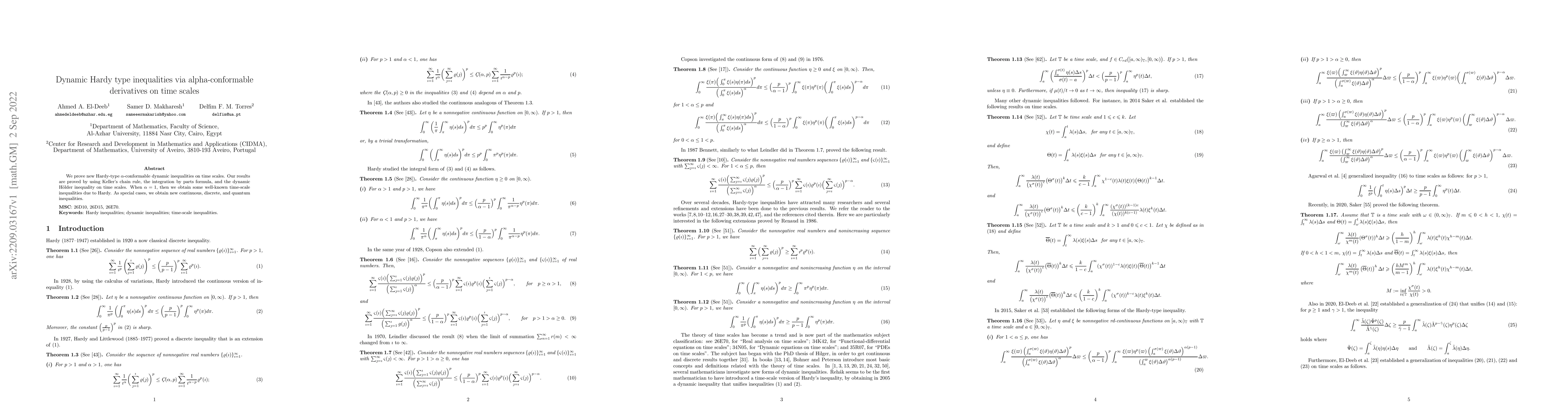 Thumbnail for Dynamic Hardy type inequalities via alpha-conformable derivatives on
  time scales