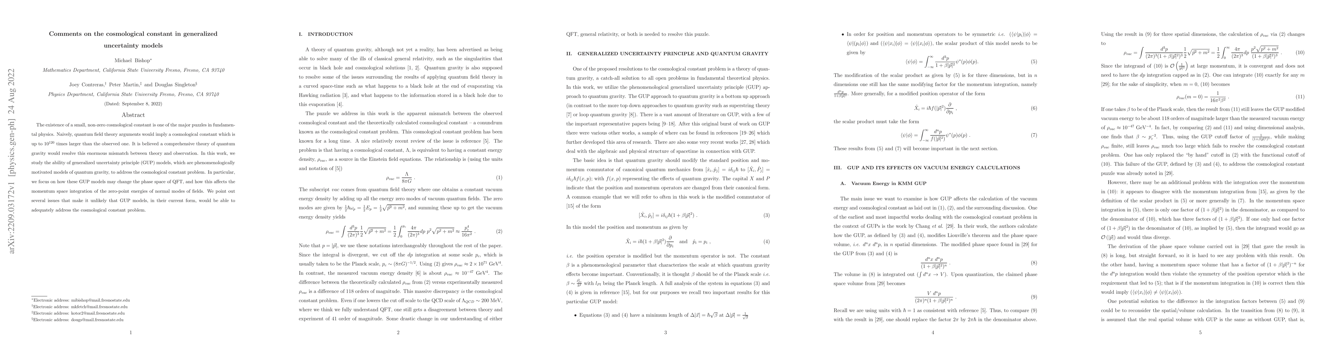 Thumbnail for Comments on the cosmological constant in generalized uncertainty models