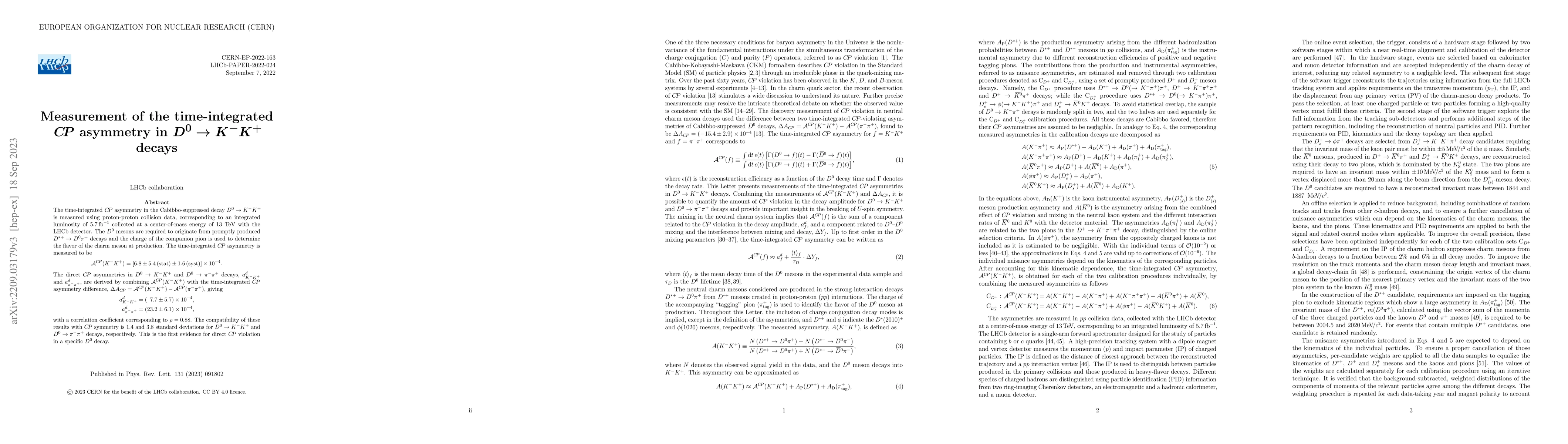 Thumbnail for Measurement of the time-integrated $C\!P$ asymmetry in $D^0\to K^- K^+$
  decays