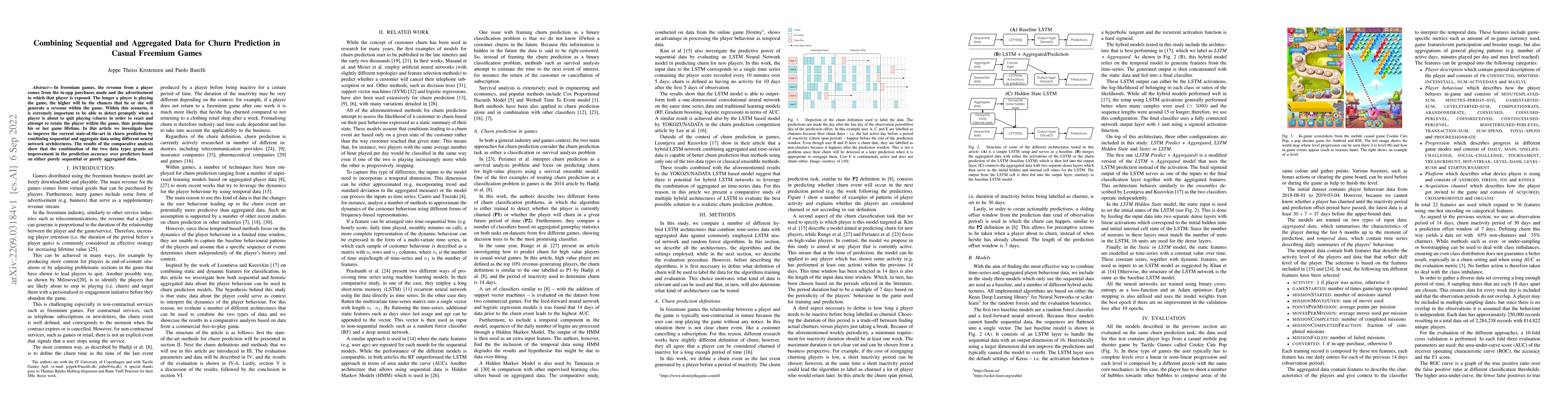 Thumbnail for Combining Sequential and Aggregated Data for Churn Prediction in Casual
  Freemium Games