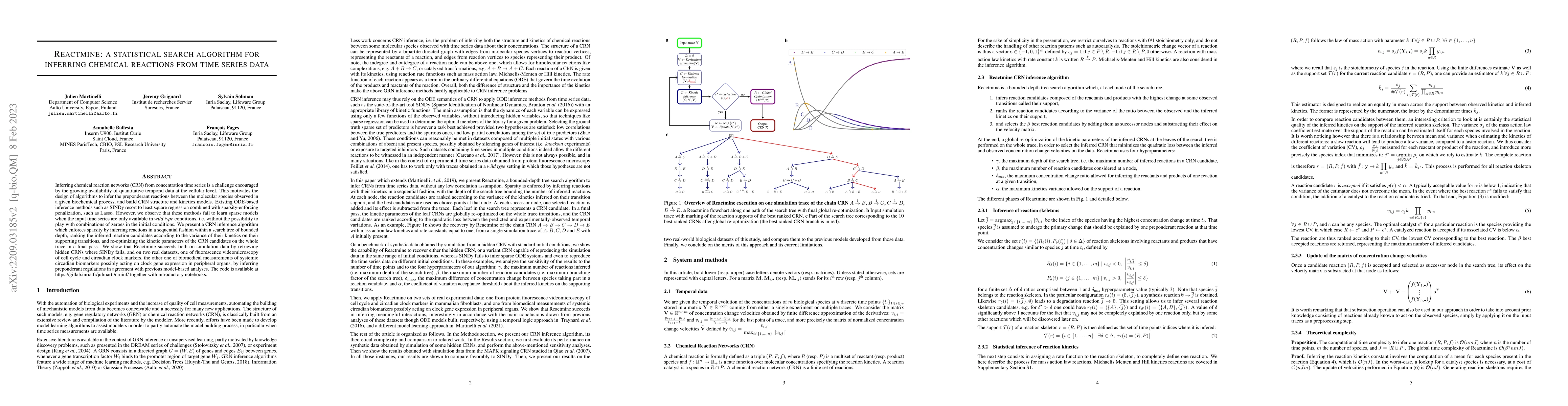 Thumbnail for Reactmine: a statistical search algorithm for inferring chemical
  reactions from time series data