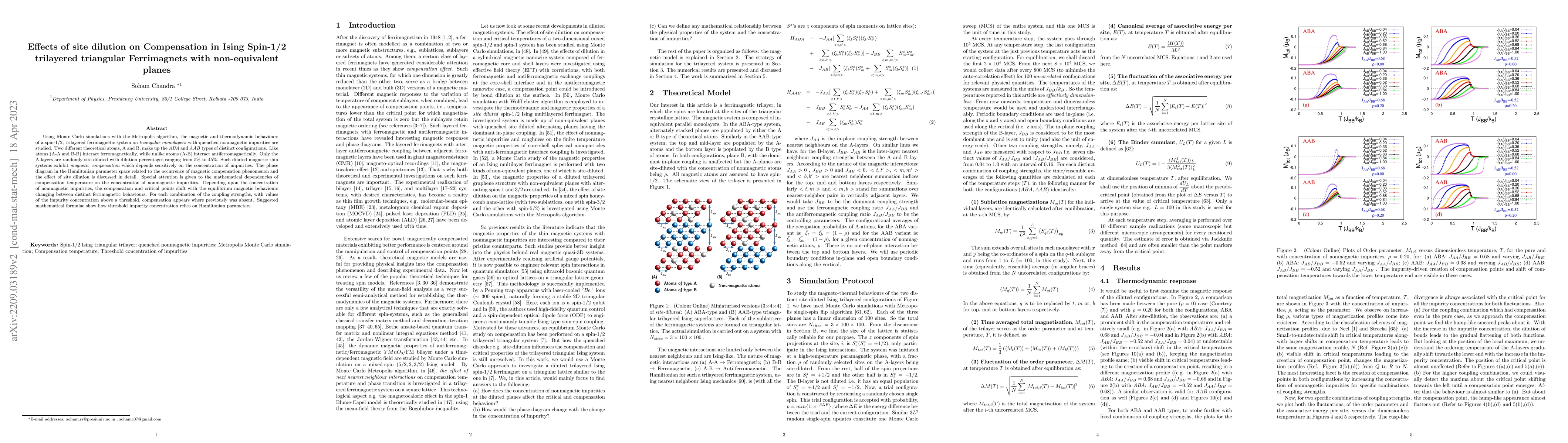 Thumbnail for Effects of site dilution on Compensation in Ising Spin-1/2 trilayered
  triangular Ferrimagnets with non-equivalent planes