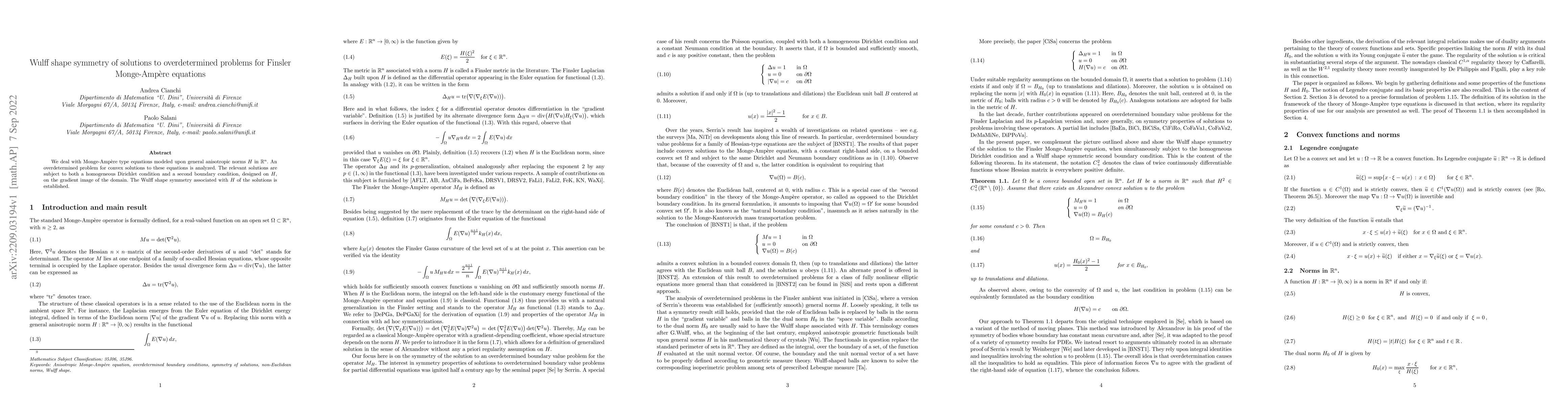 Thumbnail for Wulff shape symmetry of solutions to overdetermined problems for Finsler
  Monge-Amp\`ere equations