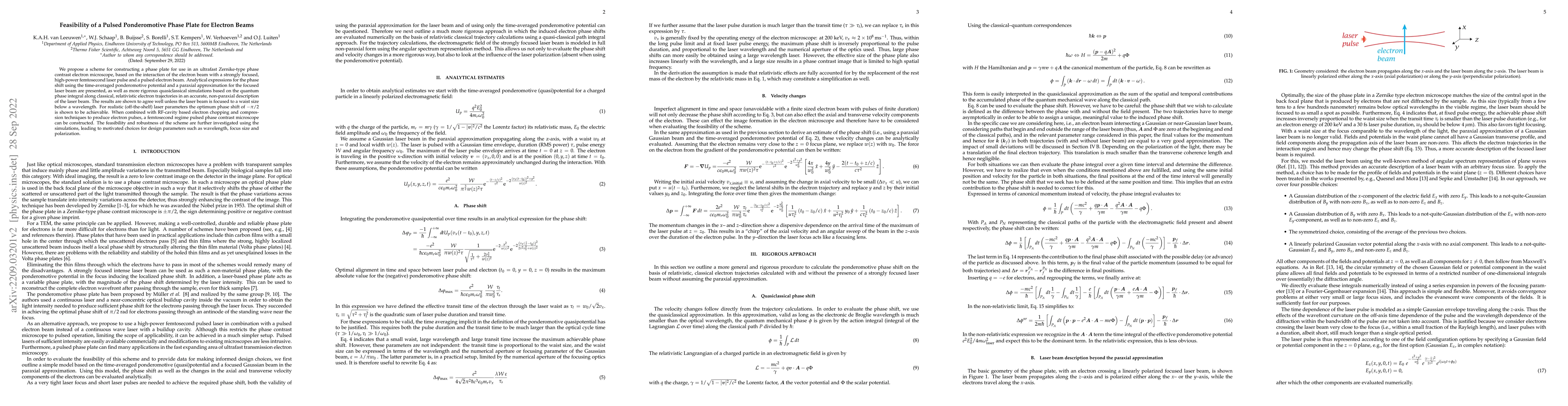 Thumbnail for Feasibility of a Pulsed Ponderomotive Phase Plate for Electron Beams
