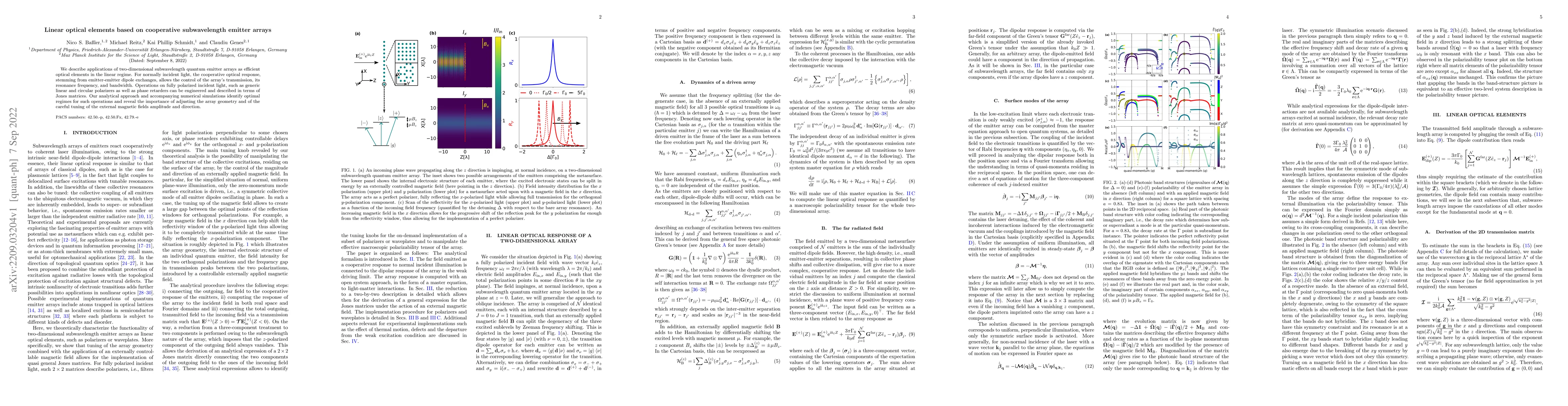 Thumbnail for Linear optical elements based on cooperative subwavelength emitter
  arrays