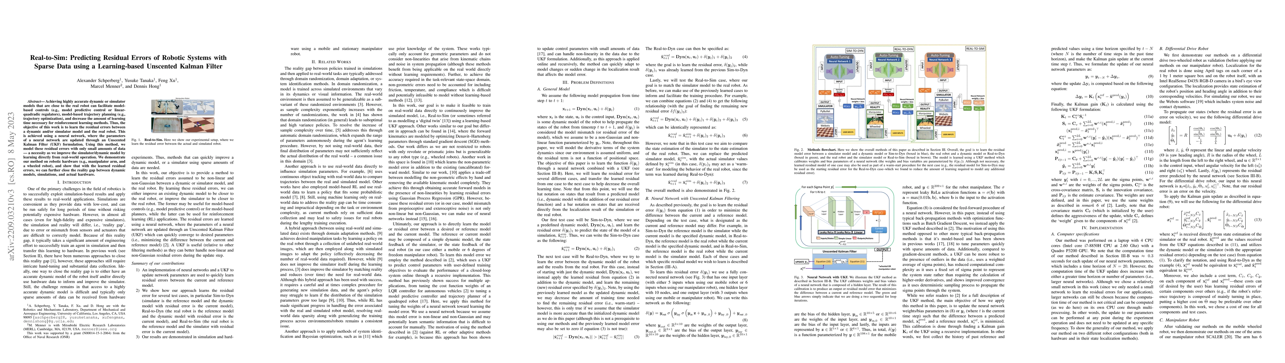 Thumbnail for Real-to-Sim: Predicting Residual Errors of Robotic Systems with Sparse
  Data using a Learning-based Unscented Kalman Filter