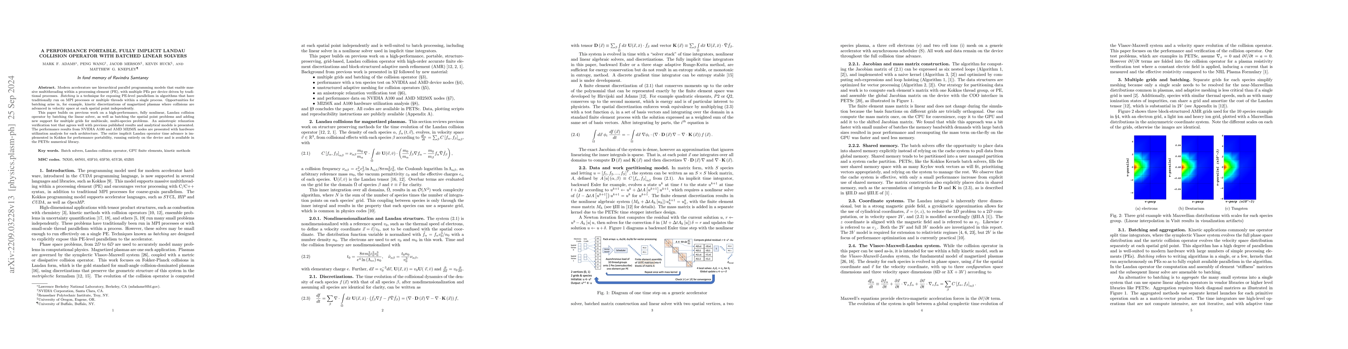 Thumbnail for A performance portable, fully implicit Landau collision operator with
  batched linear solvers