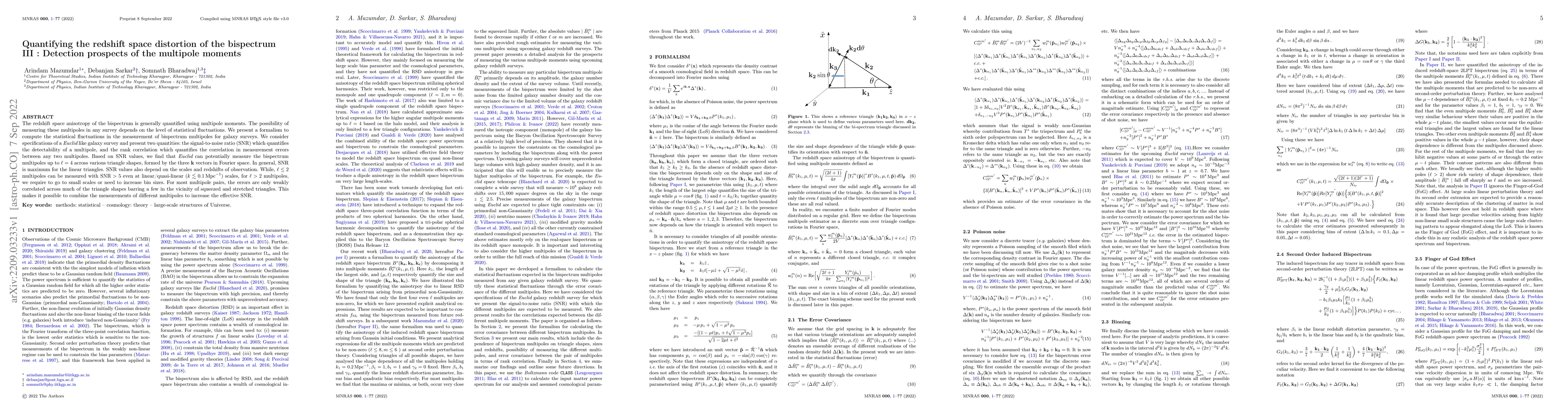 Thumbnail for Quantifying the redshift space distortion of the bispectrum III :
  Detection prospects of the multipole moments