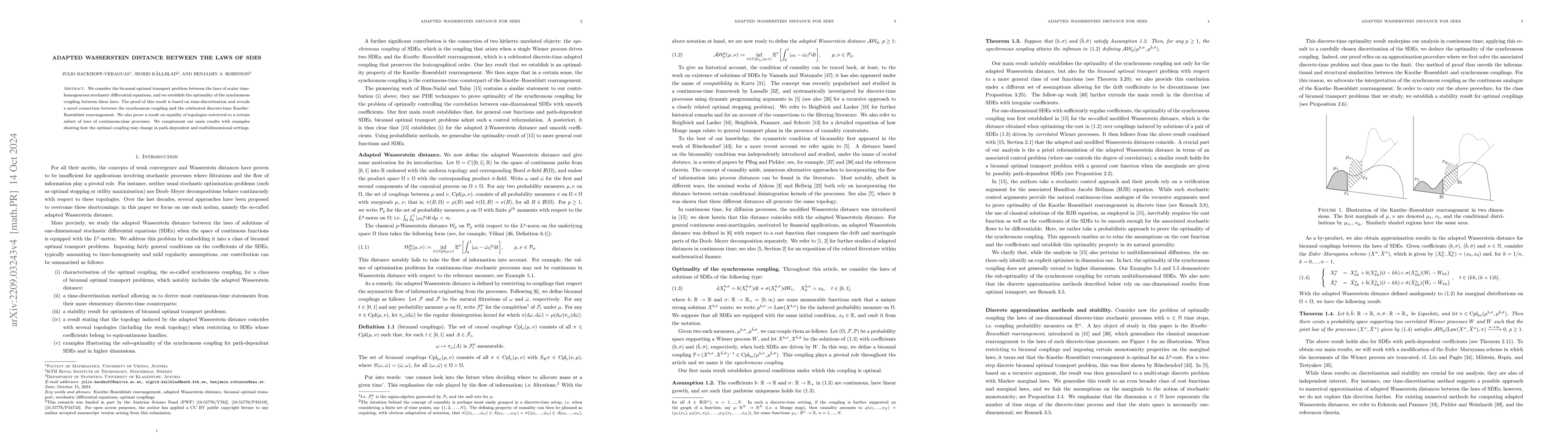 Thumbnail for Adapted Wasserstein distance between the laws of SDEs