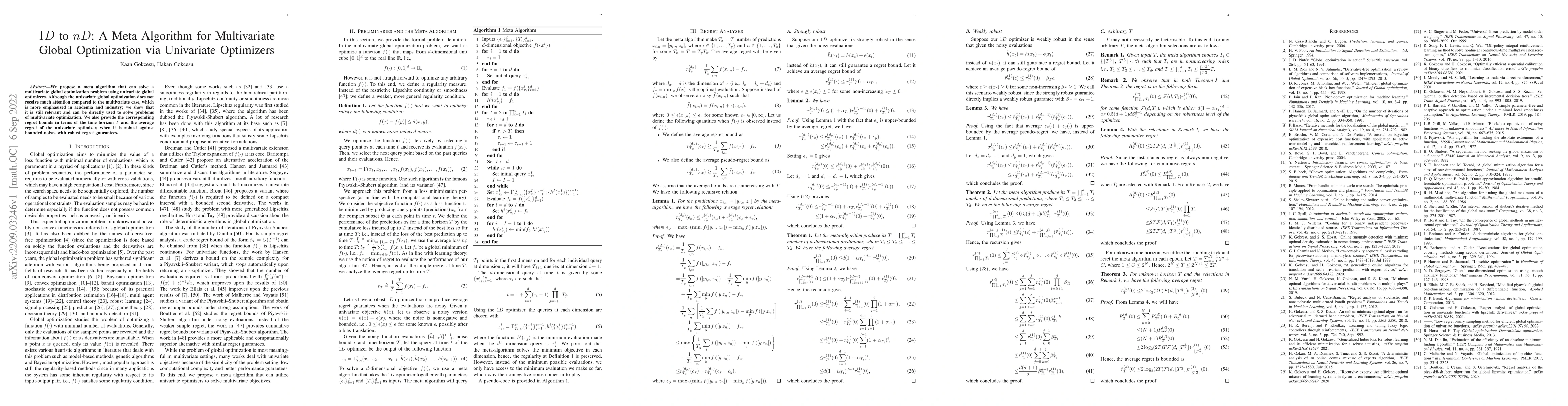Thumbnail for $1D$ to $nD$: A Meta Algorithm for Multivariate Global Optimization via
  Univariate Optimizers